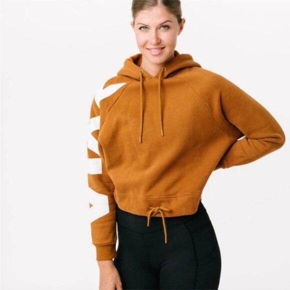 Zyia Active Crop Hoodie Sweatshirt XL Rust Orange Logo Sleeve - Picture 1 of 11